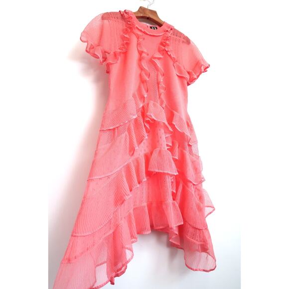 ALEXANDER MCQUEEN Silk Pointelle Knit Lace Flounce Ruffle Dress Italy L $2990 - Picture 12 of 16